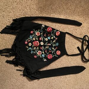 Forever 21 Black Fringe Halter Top